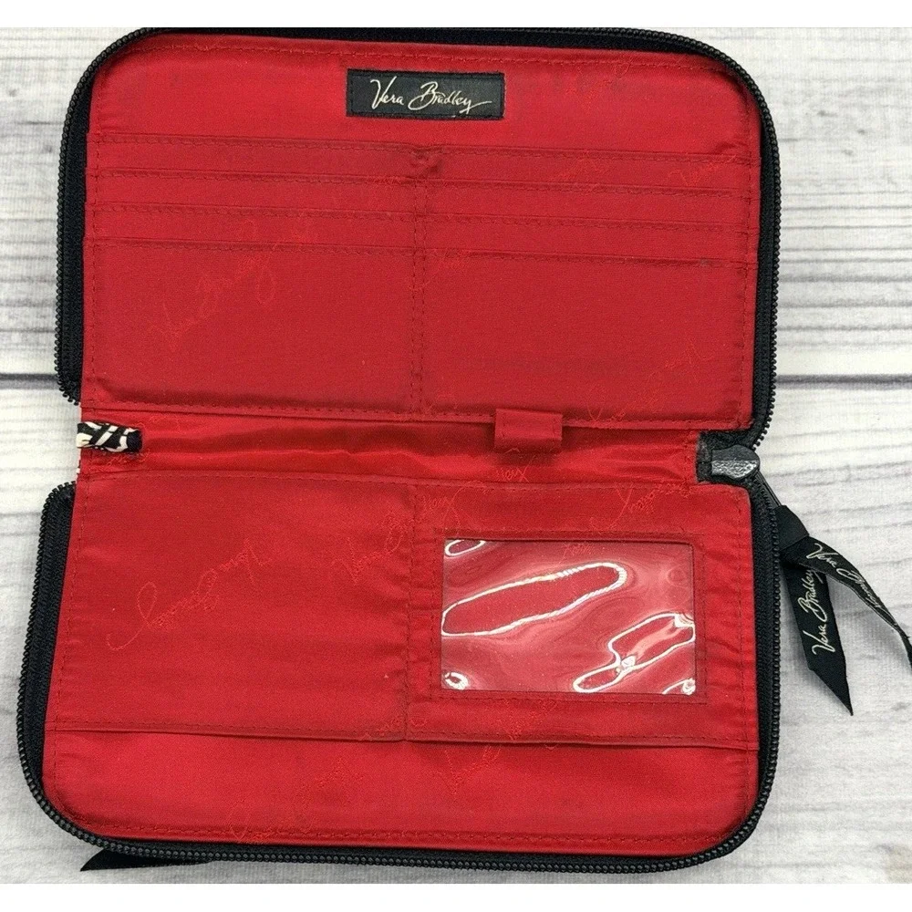 VERA‎ BRADLEY BARCELONA BLACK / WHITE ZIP AROUND WRISTLET WALLET